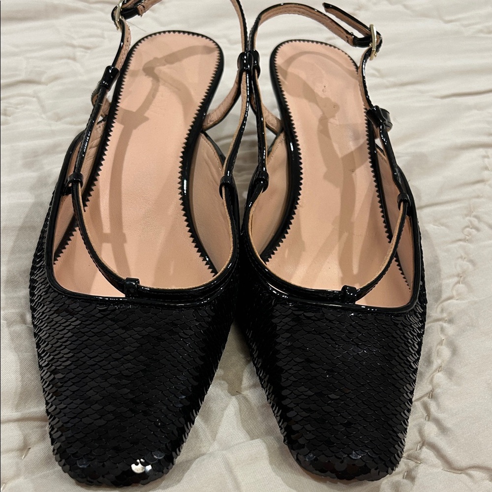 J Crew  Black Slingback kitten heel sequined shoes